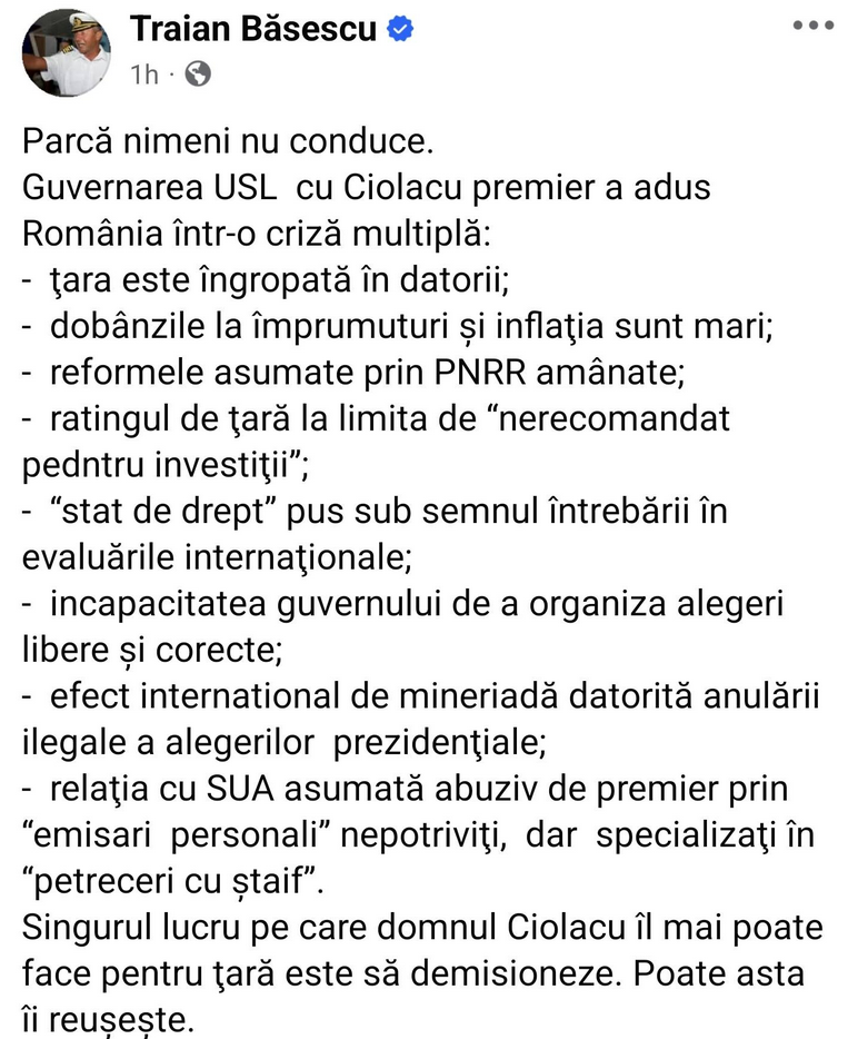 Basescu despre Ciolacu